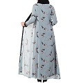 Printed shrug abaya-sky blue-black color Printed shrug abaya-sky blue-black color